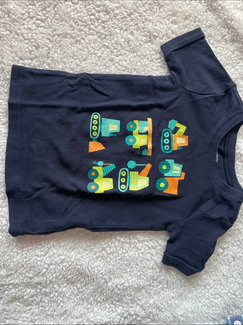 Navy Toddler Tee with Colorful Construction Trucks